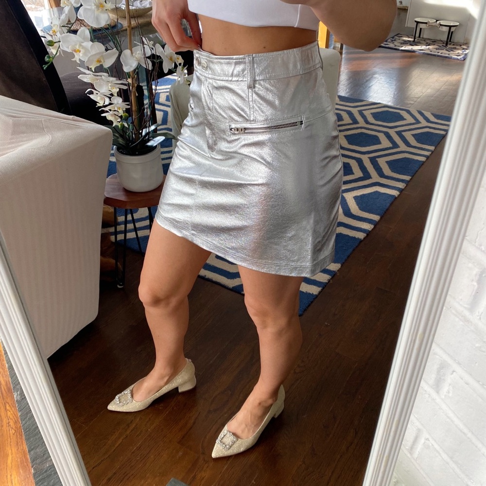 FB SISTER Silver Metallic Women's Mini Skirt 🤍 - Picture 3 of 12